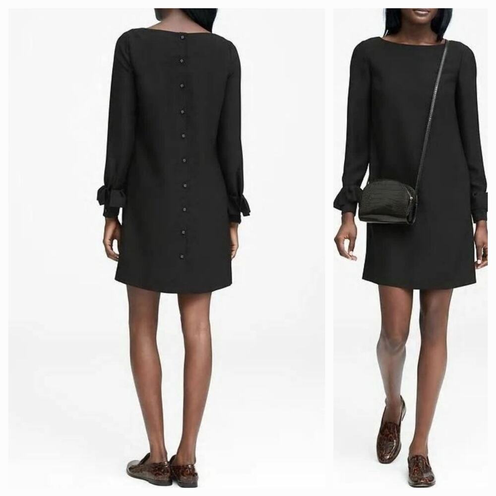 Banana Republic Black Shift Dress Pockets Knee Length Workwear Office Size 4